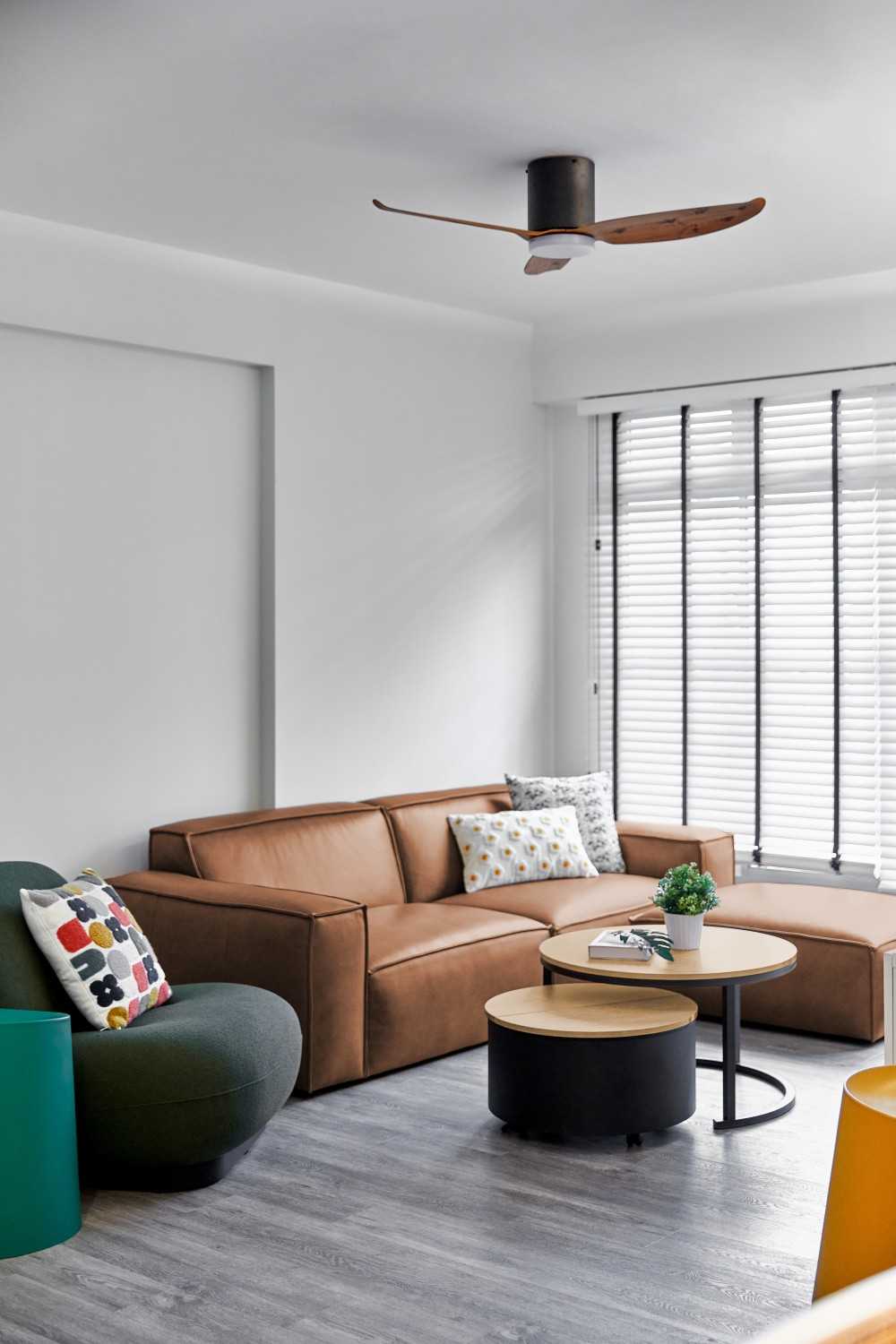 Contemporary Living Room with Ceiling Fan and Sofa