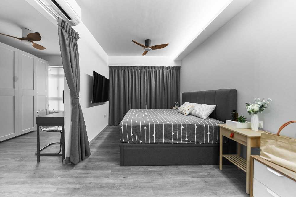 Contemporary Bedroom with Parquet Floor and Wardrobe