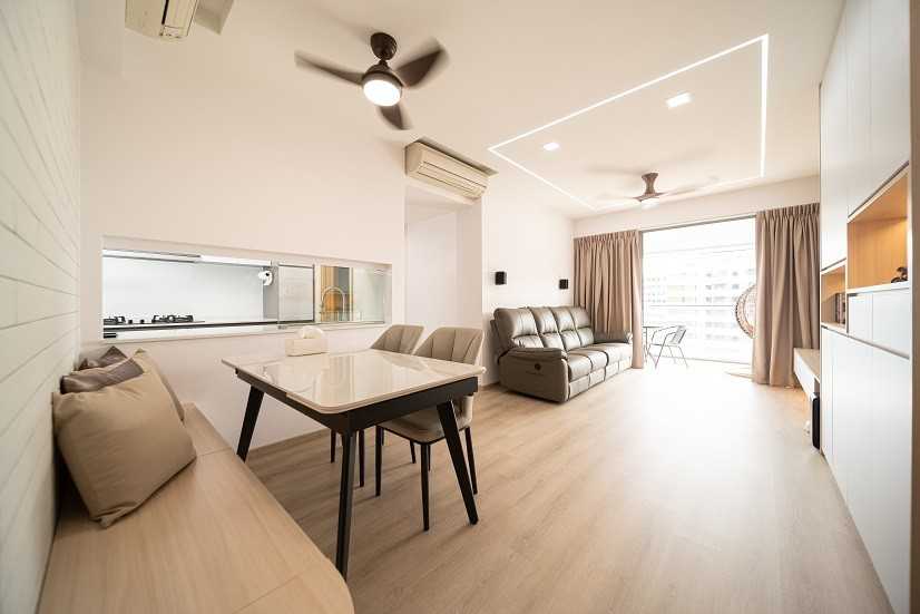Scandinavian Dining Room with Ceiling Light and Dining Table