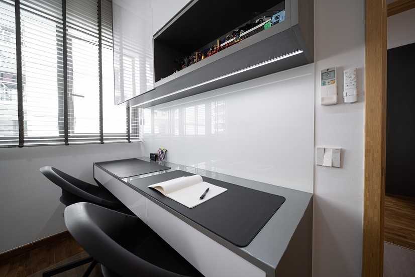 Scandinavian Study with Bookshelf and Storage Cabinets