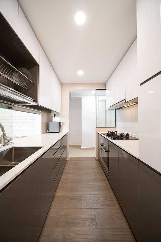 Scandinavian Kitchen with Countertop and Vinyl Flooring