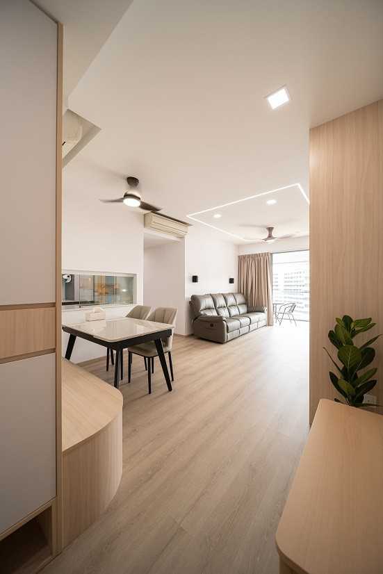 Scandinavian Dining Room with Settee and Vinyl Flooring