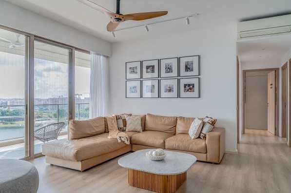 Scandinavian Living Room with Vinyl Flooring and Sofa