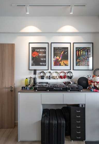 Scandinavian Studio with Storage Cabinets and Lighting