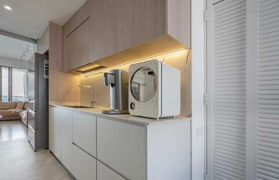 Scandinavian Kitchen with Countertop and Kitchen Backsplash