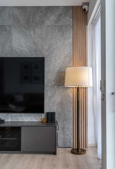 Scandinavian Living Room with Vinyl Flooring and Homogeneous Tiles