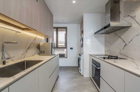 Scandinavian Kitchen with Countertop and Kitchen Window