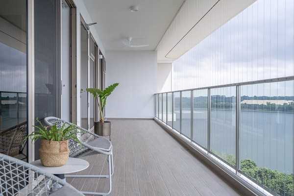 Scandinavian Balcony with Window Grille and Outdoor Table