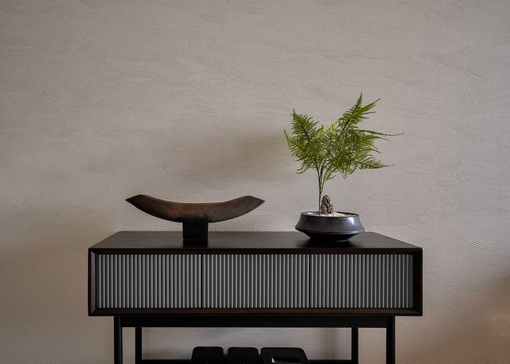 Contemporary Foyer with Artwork and Wallpaper