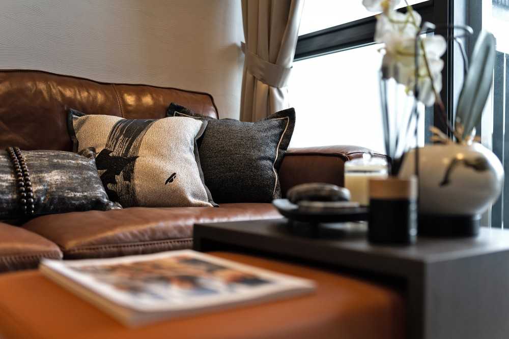 Contemporary Living Room with Marble Floor and Sofa