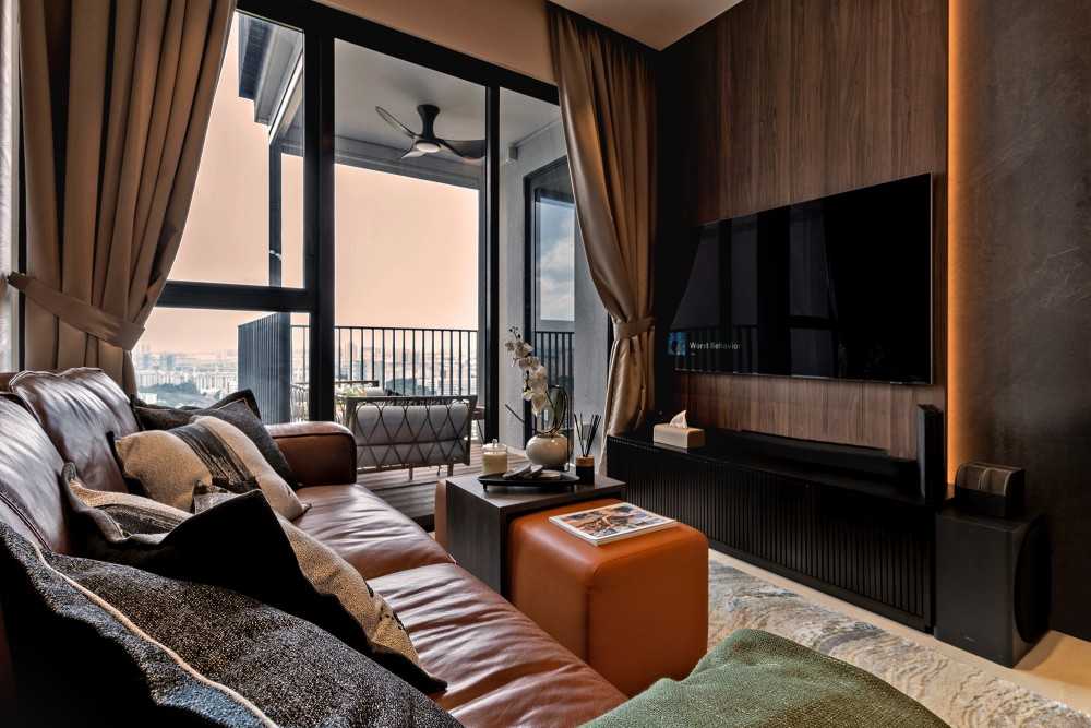 Contemporary Living Room with Feature Wall and Cove Lighting
