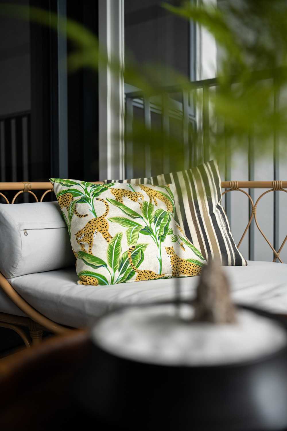 Contemporary Balcony with Curtain and Outdoor Table