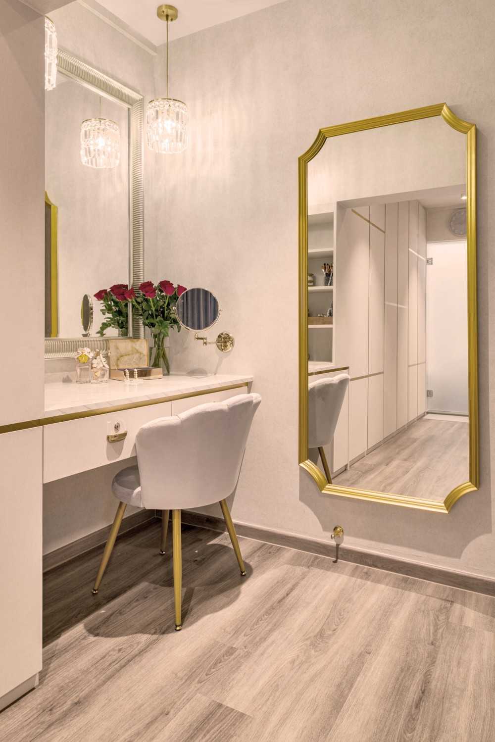 Modern Bedroom with Chandelier and Bedroom Dresser