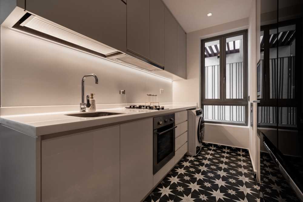 Contemporary Kitchen with Countertop and Kitchen Window