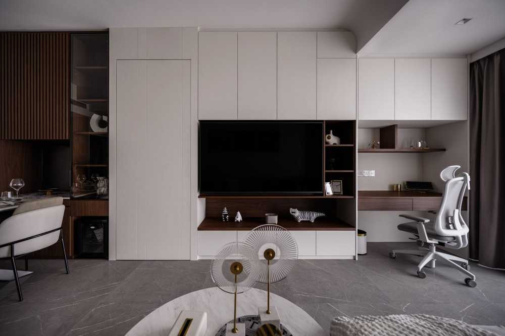 Contemporary Living Room with Marble Floor and TV Console