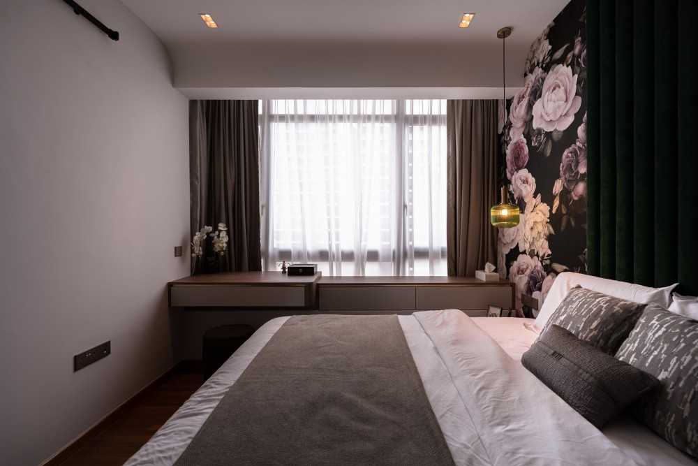 Contemporary Bedroom with Ceiling Light and Built-in Bed