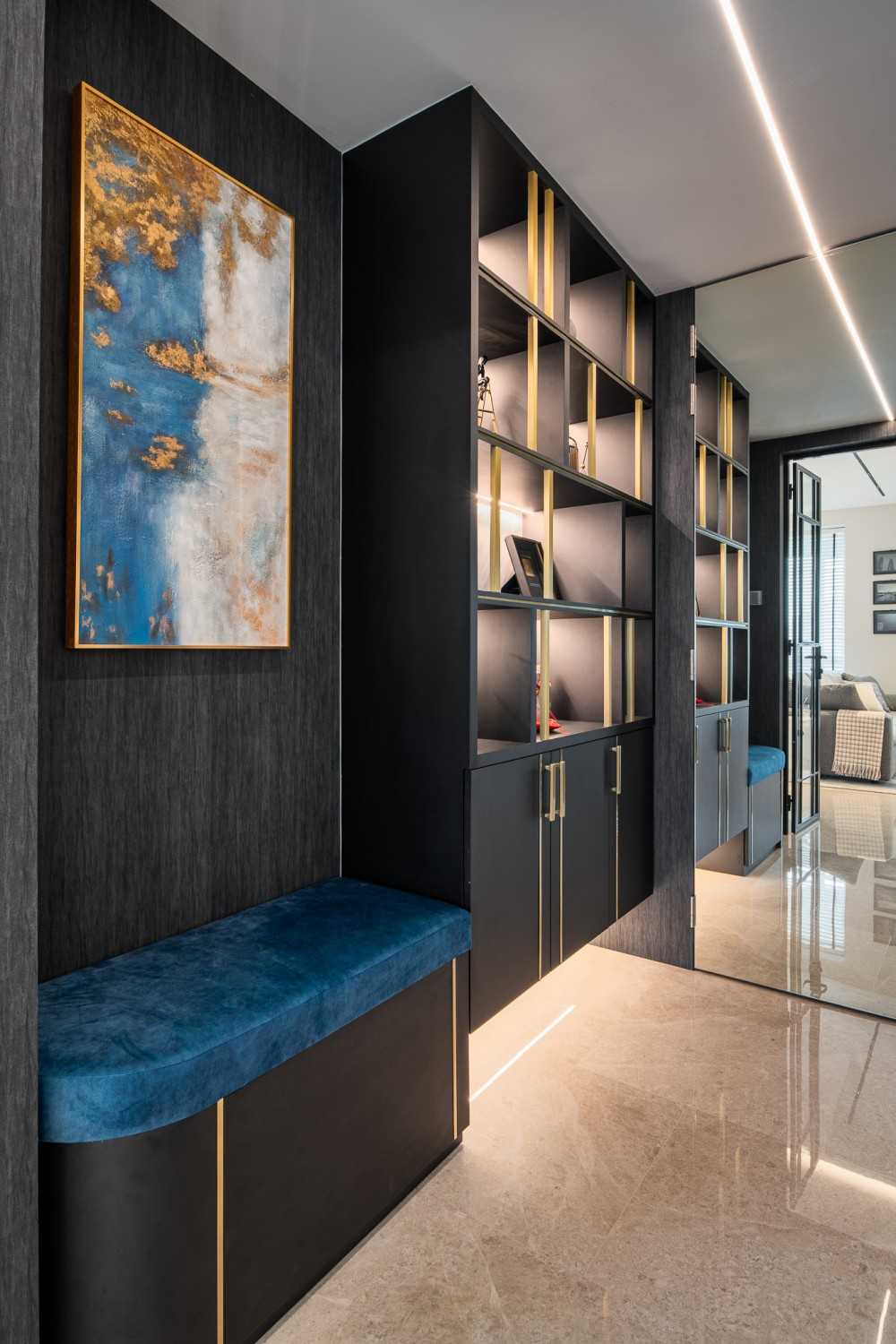 Modern Entryway with Mirror and Seating Bench