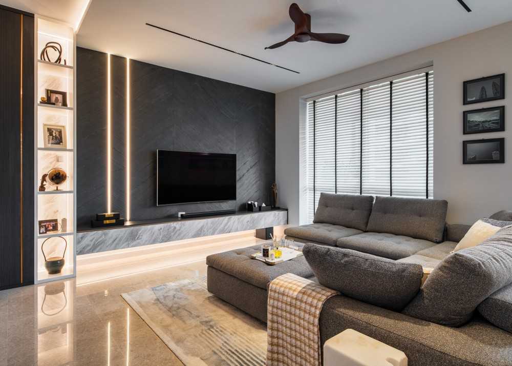 Modern Living Room with Feature Wall and Carpet