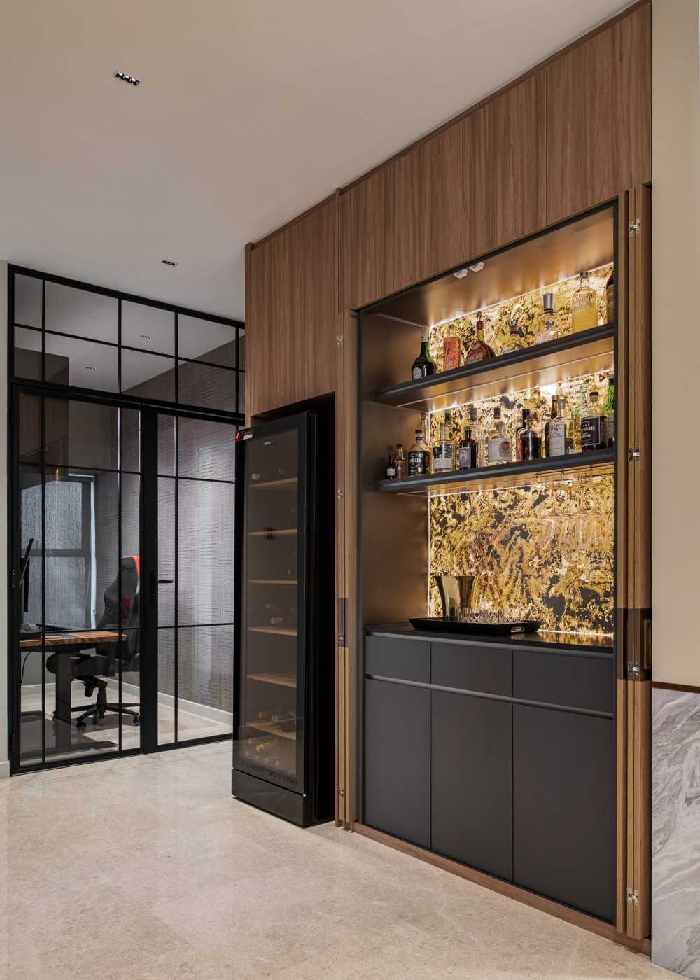 Modern Pub with Bar Counter and Seating Bench