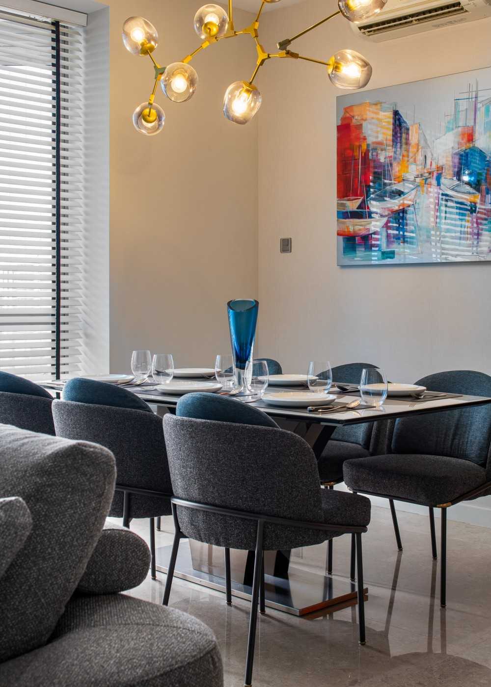 Modern Dining Room with Chandelier and Dining Table