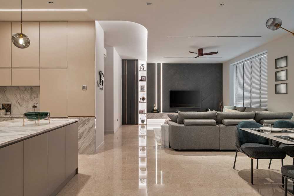 Modern Living Room with Feature Wall and Mirror