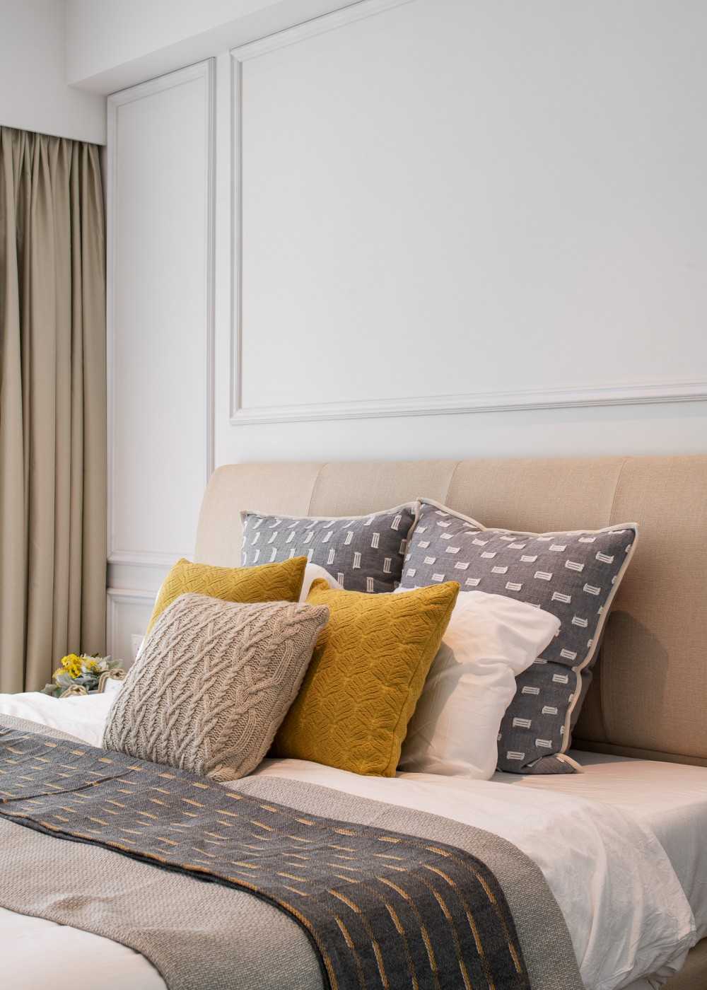 Modern Bedroom with Marble Floor and Bedside Table