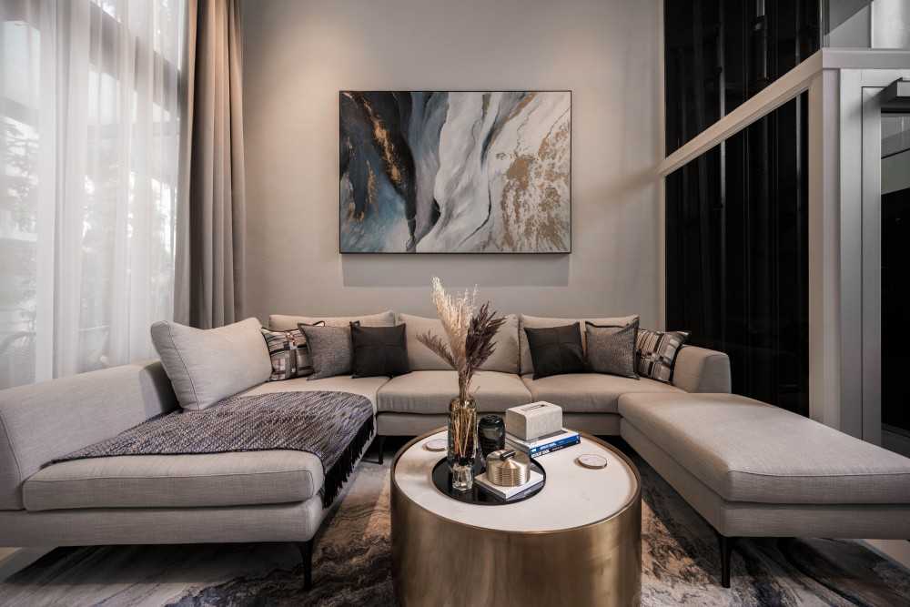Contemporary Living Room with TV Console and Feature Wall