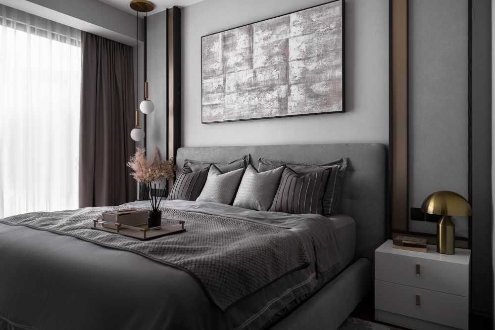 Contemporary Bedroom with Ceiling Light and Built-in Bed