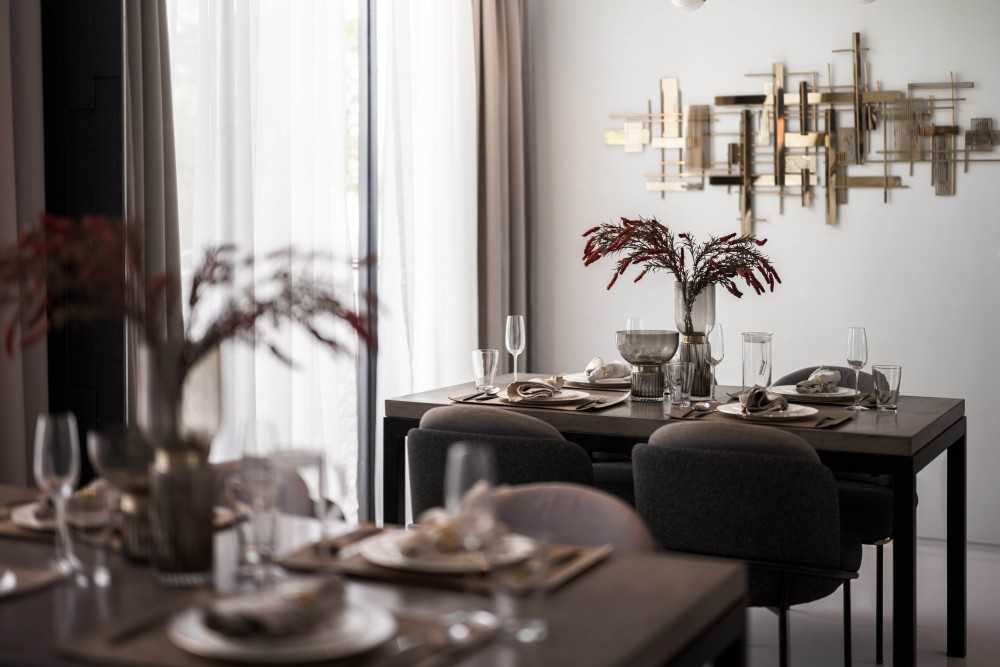 Contemporary Dining Room with Dining Table and Tableware