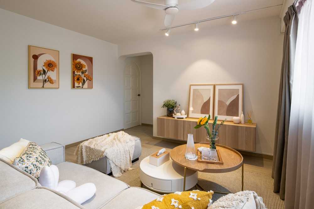Scandinavian Living Room with TV Console and Cove Lighting
