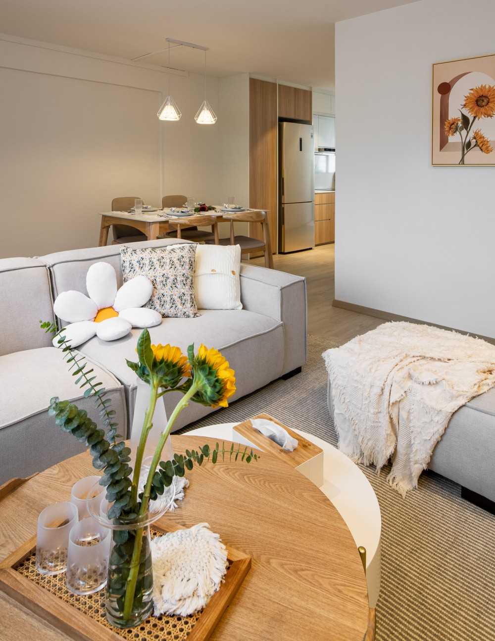 Scandinavian Living Room with TV Console and Cove Lighting