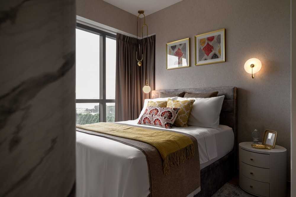 Modern Bedroom with Cove Lighting and Built-in Bed
