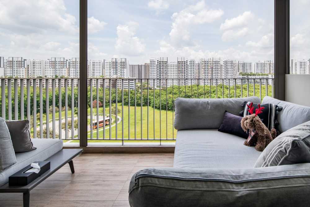 Modern Balcony with Window Grille and Curtain