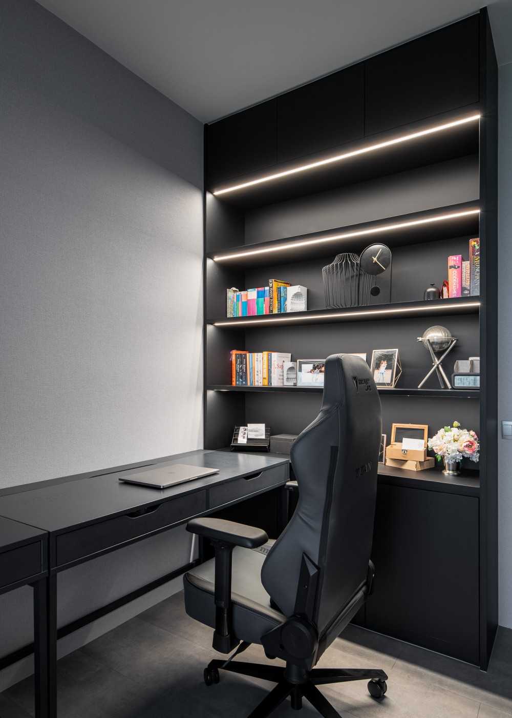 Modern Study with Bookshelf and Desk Chairs