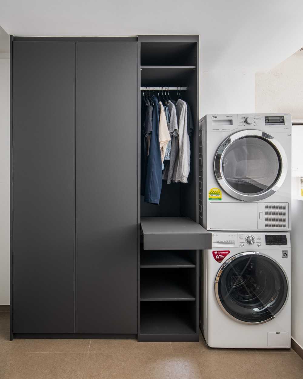 Modern Service Yard with Washing Machine and Laundry Area