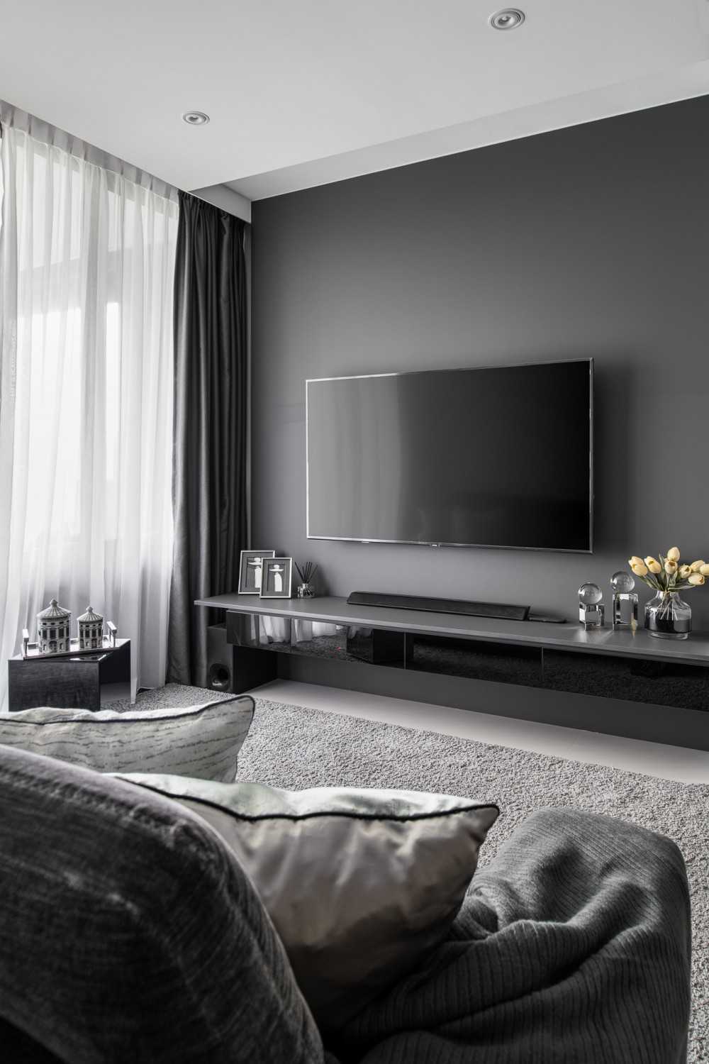 Modern Living Room with TV Console and Mirror