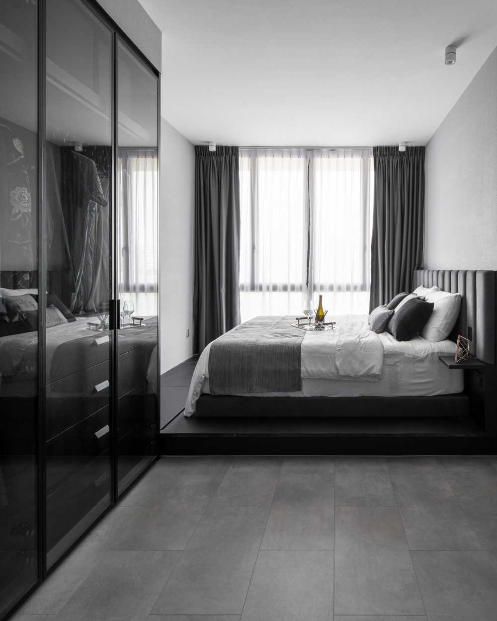 Modern Bedroom with Platform Bed and Wardrobe