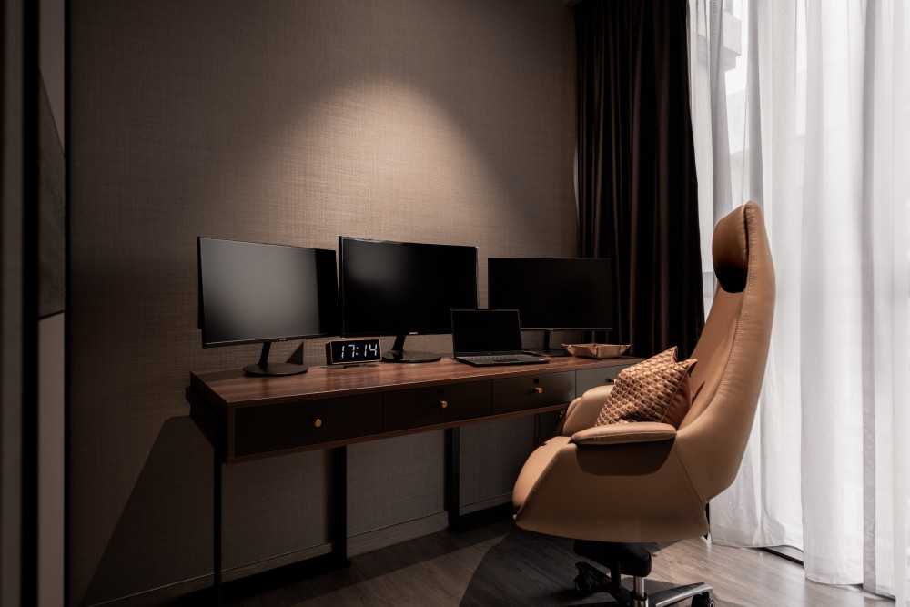 Modern Study with Bookshelf and Cove Lighting