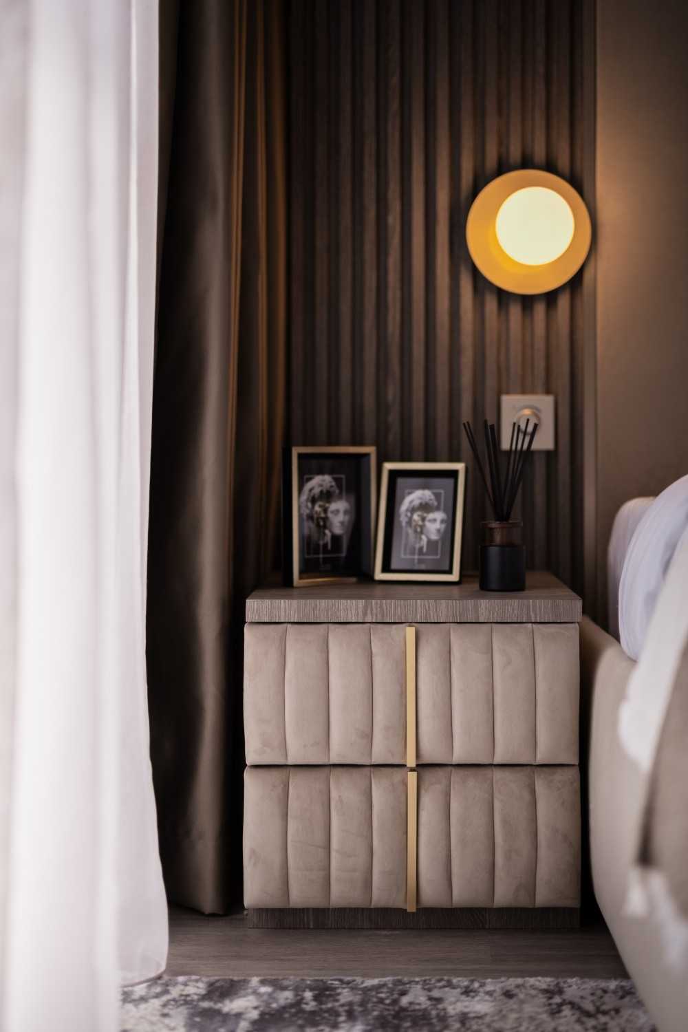 Modern Bedroom with Cove Lighting and Built-in Bed