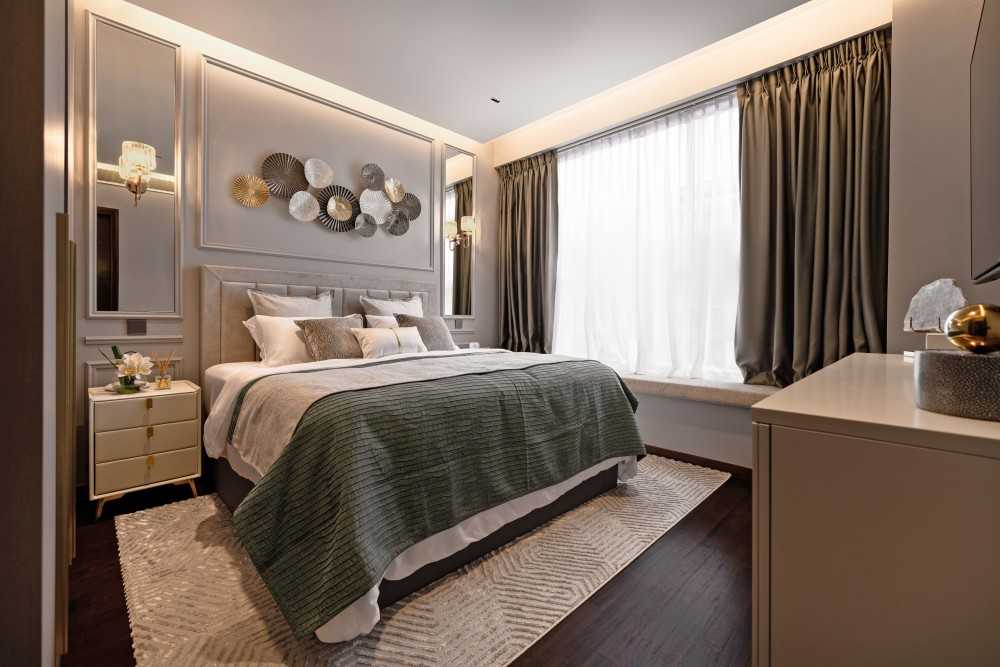 Modern Bedroom with Cove Lighting and Built-in Bed