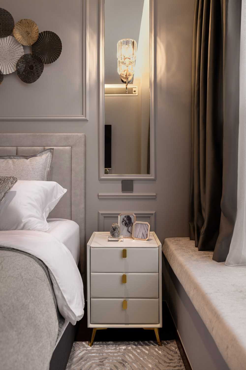 Modern Bedroom with Bay Window and Built-in Bed