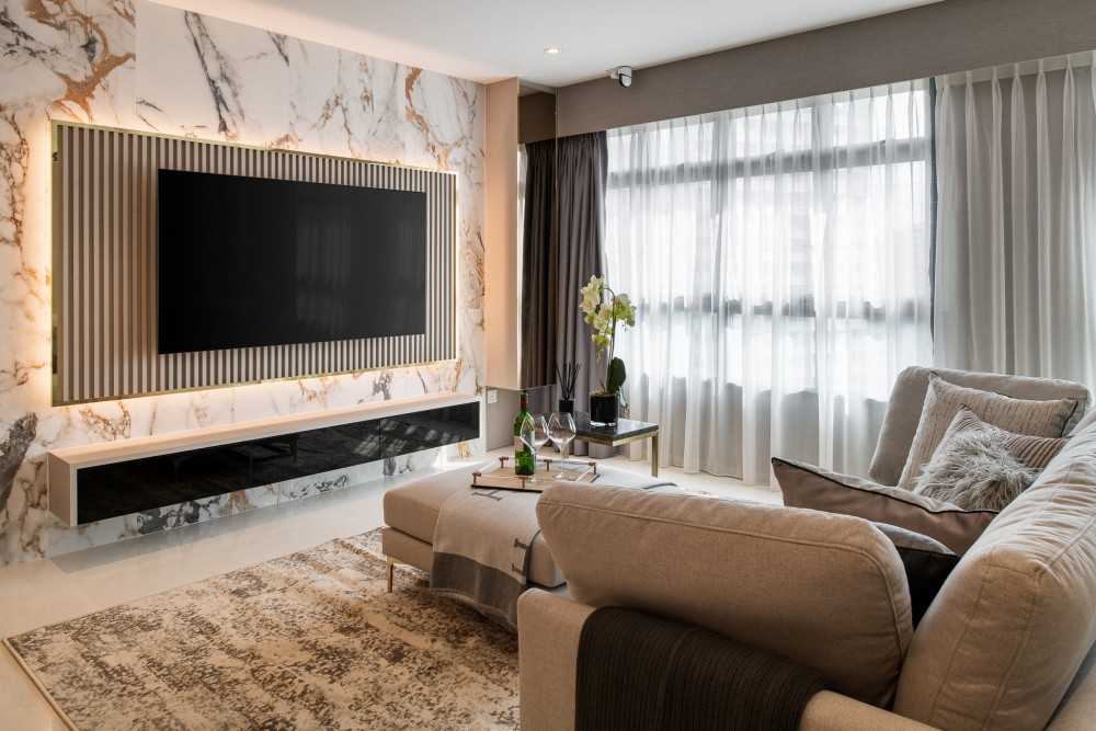 Modern Living Room with TV Console and Feature Wall