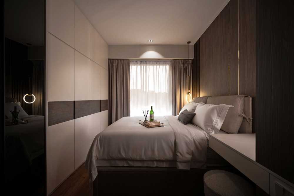 Modern Bedroom with Cove Lighting and Built-in Bed