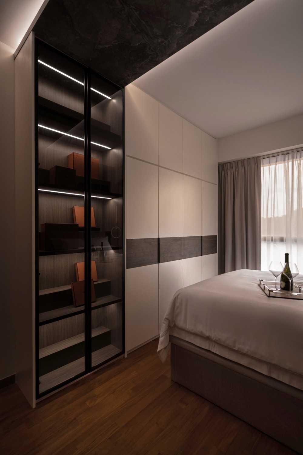 Modern Bedroom with Cove Lighting and Built-in Bed