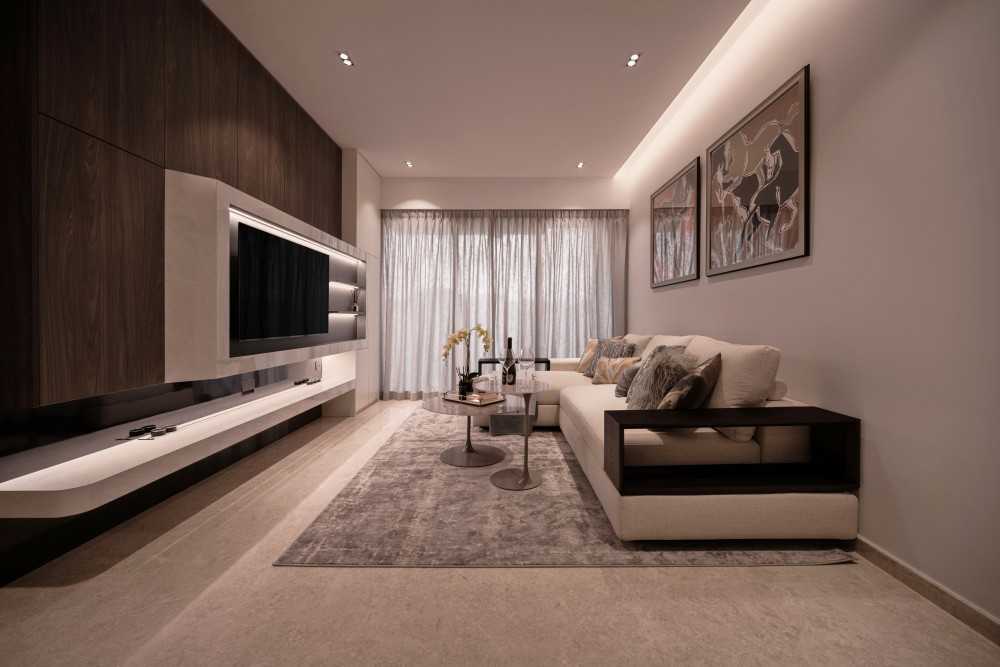 Modern Living Room with TV Console and Feature Wall