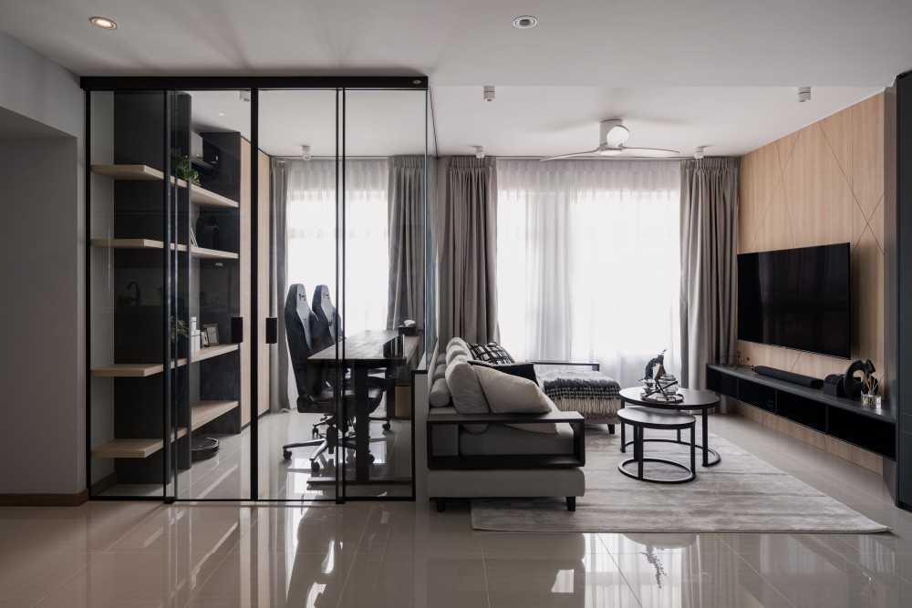 Modern Living Room with TV Console and Feature Wall