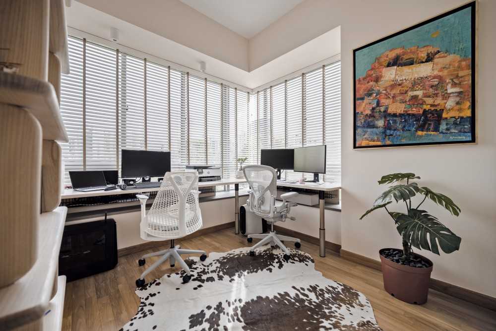 Modern Study with Bookshelf and Cove Lighting