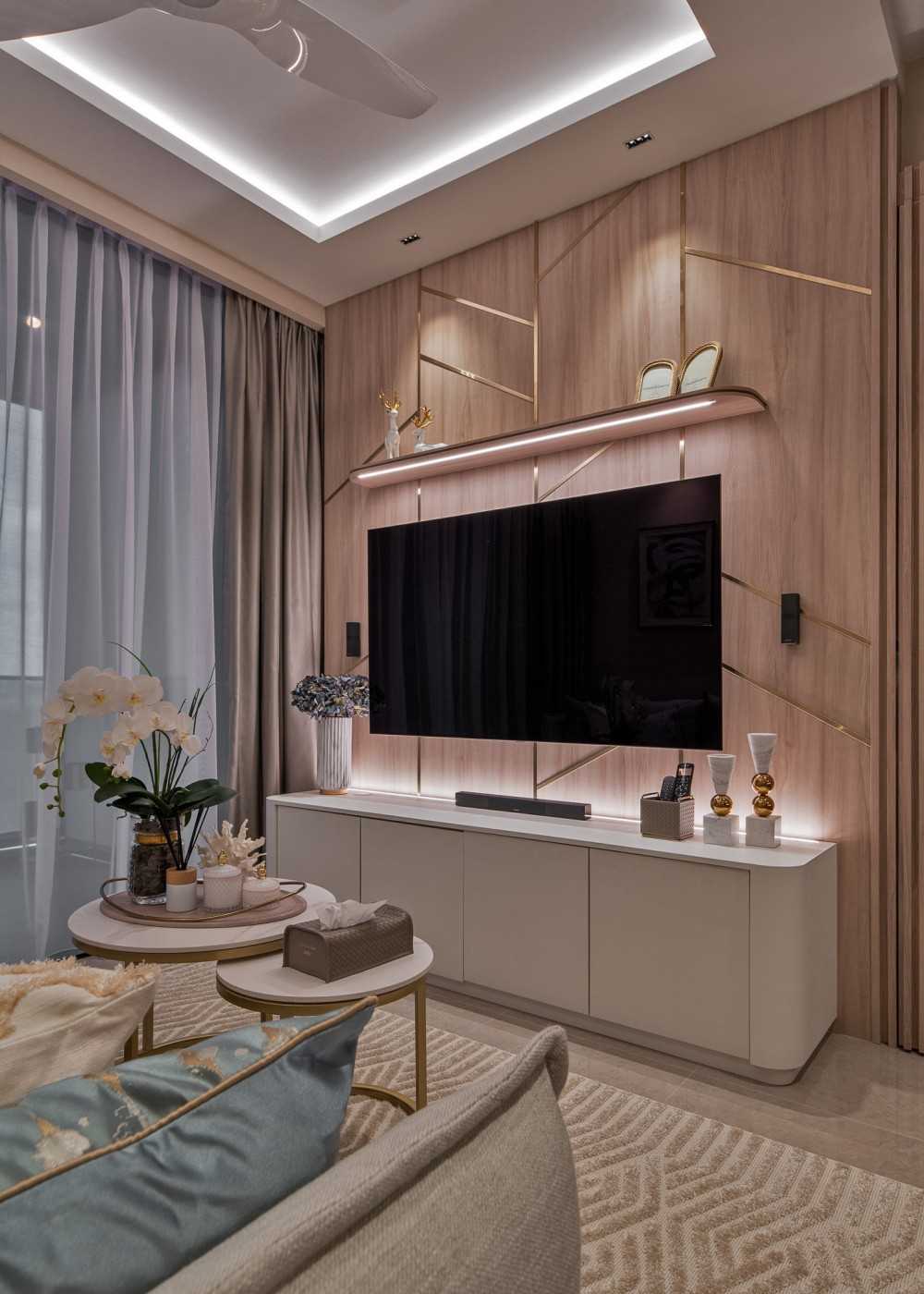 Modern Living Room with TV Console and Feature Wall