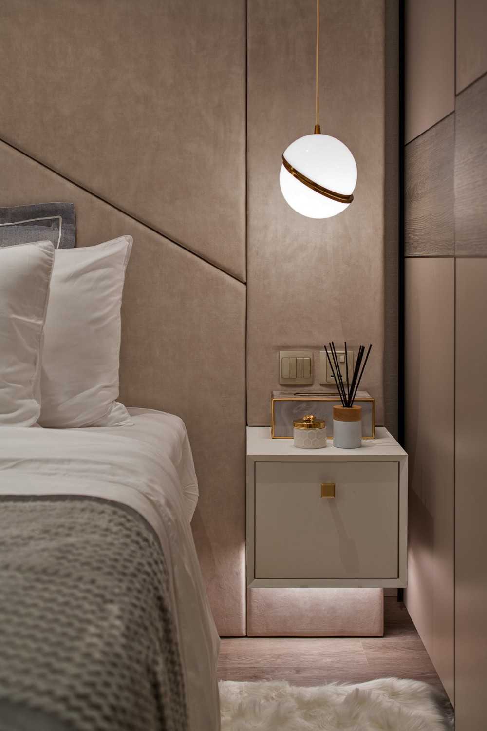 Modern Bedroom with Cove Lighting and Built-in Bed