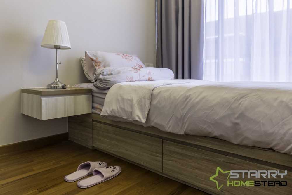 Industrial Bedroom with Platform Bed and Bedside Table